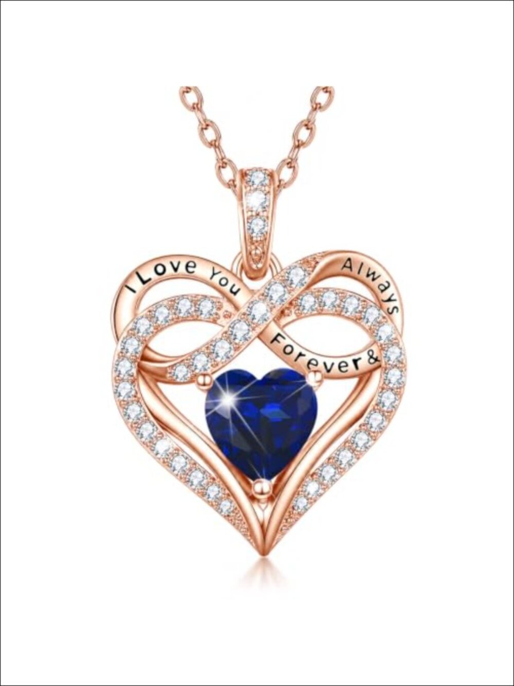 Infinity Heart Rose Gold Plated Pendant Necklace with September Birthstone